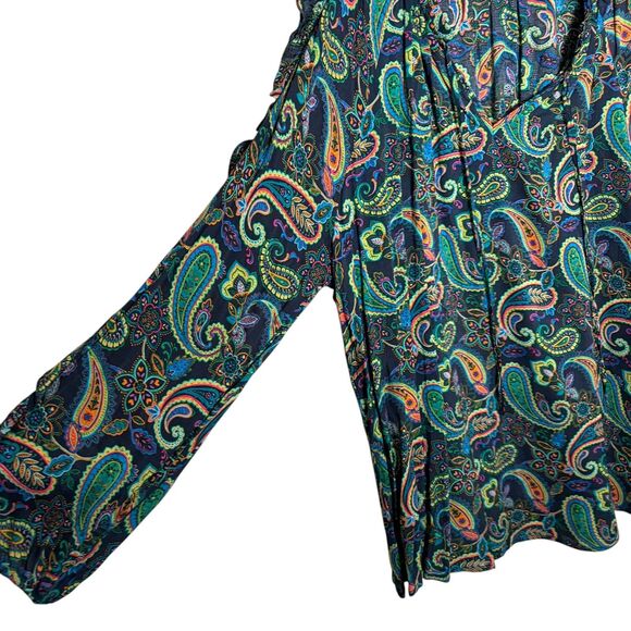 Willow Drive Blouse Women's XL Paisley Colorful Cold Shoulder Ruffle V-Neck Top - Picture 4 of 9